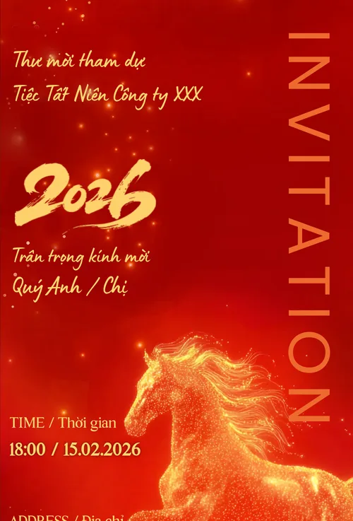 Thiệp tất niên đỏ ngựa lửa 2026