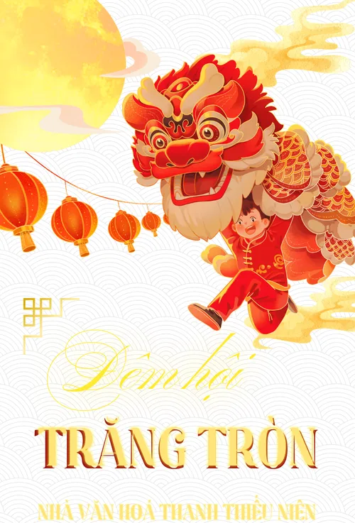 Thiệp trung thu múa lân trăng vàng