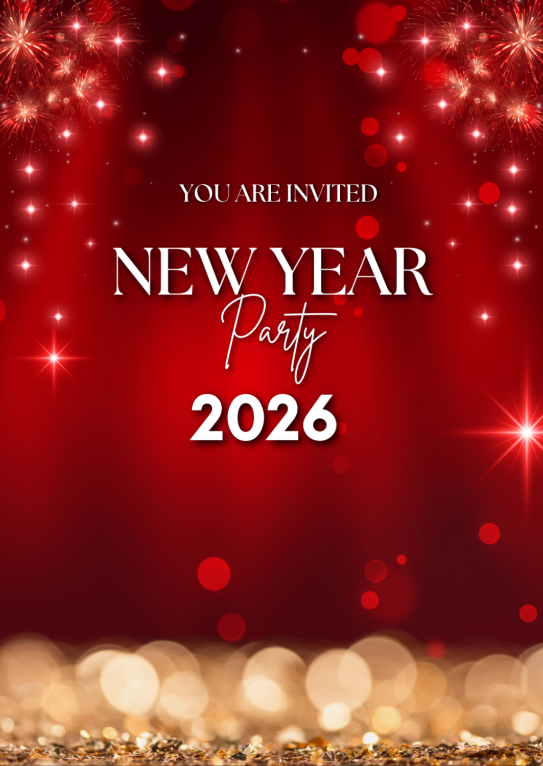 Thiệp New Year Party đỏ lịch để bàn