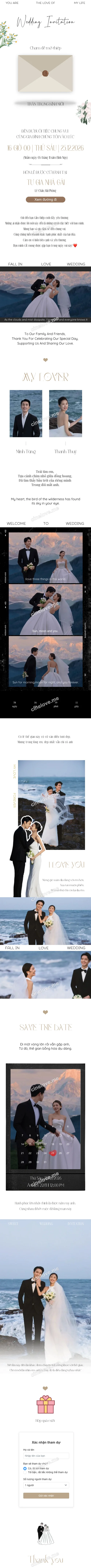 Thiệp cưới online miễn phí - Thiệp cưới phong bì kem hoa cúc | CineLove