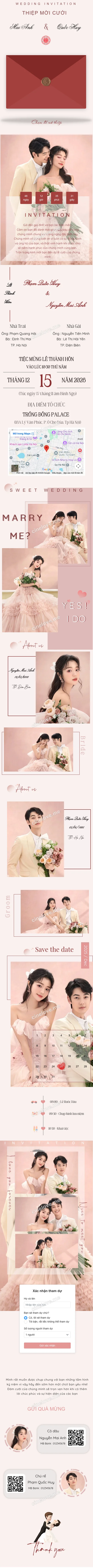 Thiệp cưới online miễn phí - Thiệp cưới hồng pastel Marry me | CineLove