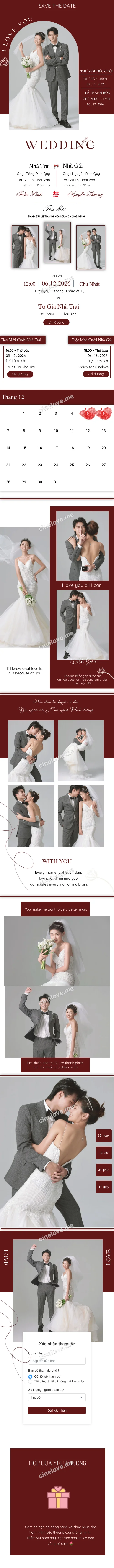 Thiệp cưới online miễn phí - Thiệp cưới vòm trắng đỏ đô | CineLove